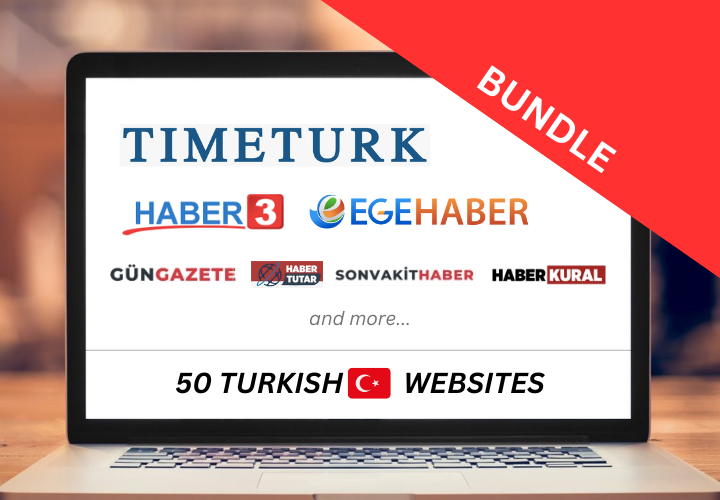 Article distribution on 50 Turkish websites (Timeturk, Haber3, EgeHaber, etc)